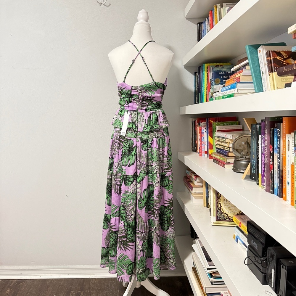 NSR Palm Print Ruffle Tiered Midi Dress NWT In Tropical Print S - Picture 5 of 11